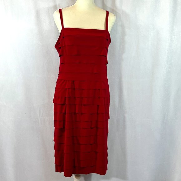 EVAN PICONE Red Layered Spaghetti Strap Dress Size 8 - Picture 1 of 7